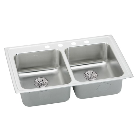Elkay Lustertone Stainless Steel 33 X 21-1/4 X 6-1/2 Equal Double Bowl Top Mount Ada Sink W/Perfect Drain LRADQ332165PD5